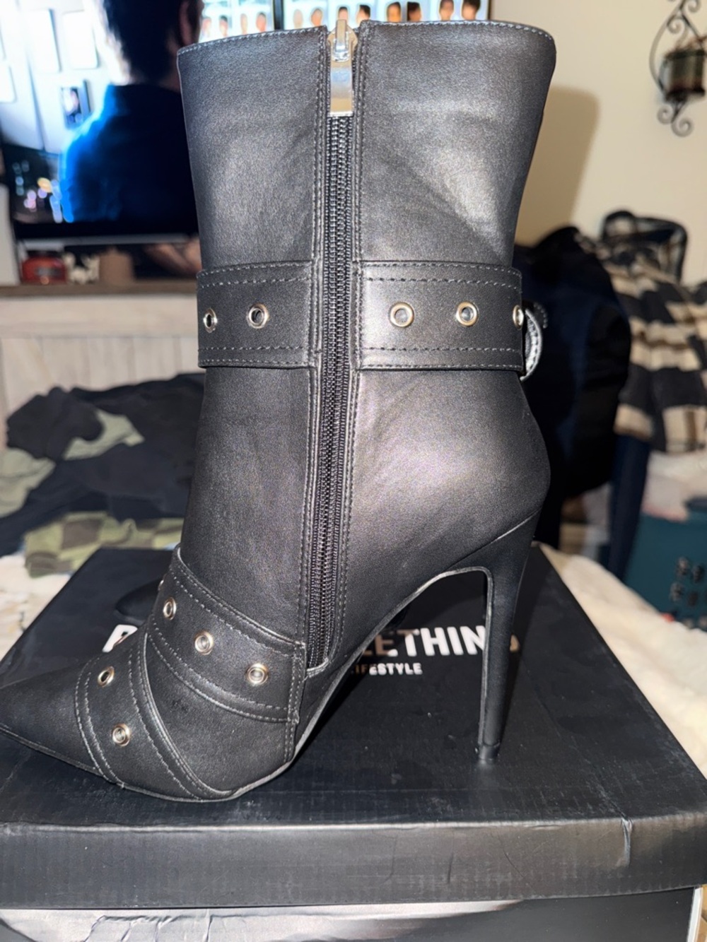 Black Stiletto Buckle Ankle Boots - Women - Picture 3 of 6